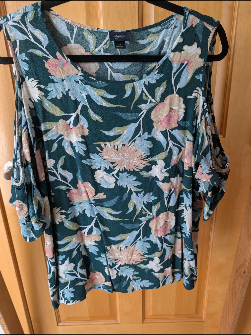Daytrip Teal Floral Cold-Shoulder Blouse
